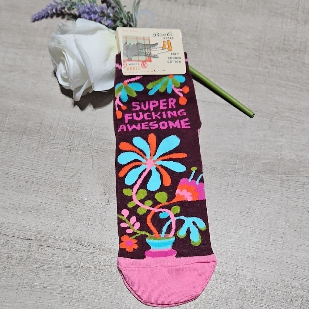 Blue Q Super Awesome Floral Socks - Pink and Purple